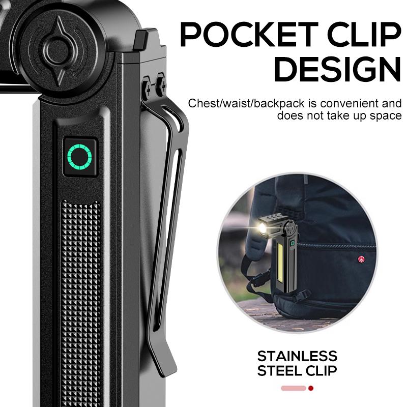 New Portable COB LED Flashlight Type-C C Rechargeable Work Light Magnetic Lanterna with Pen Clip Built-in Battery Camping Torch