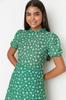 Women's Fashion New Dress Green Floral Patterned A-Line Flounce Lined Midi Woven Dress