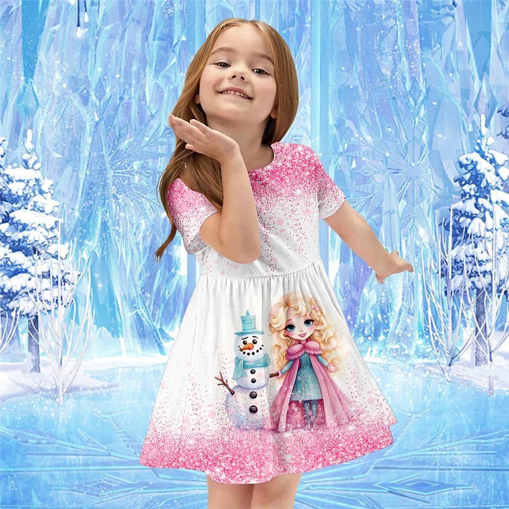 Платья с 3D принтом для девочек, детское праздничное платье принцессы без рукавов для девочек, платье на бретельках с 3D принтом снеговика для девочек