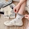 Korean Style Embroidered Bow White Cotton Women's Short Socks