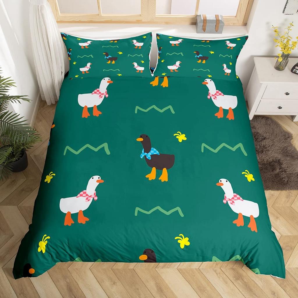 Cute Duck King Queen Duvet Cover Cartoon White Goose Bedding Set Funny Farmhouse Animal Comforter Cover Polyester Quilt Cover