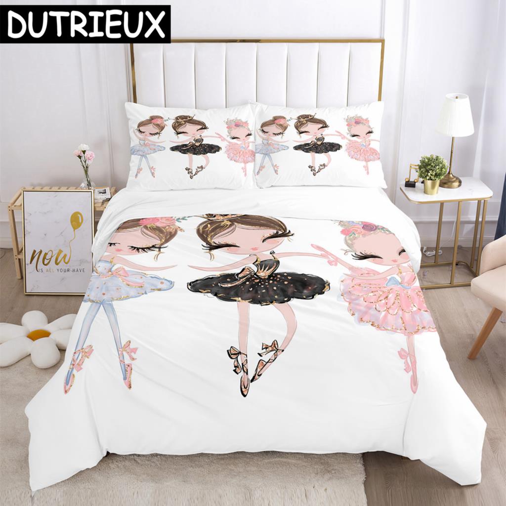 Cartoon Ballet Girl 3D Printed Bedding Set Duvet Covers Pillowcases Comforter Bedding Set Bedclothes Duvet Cover