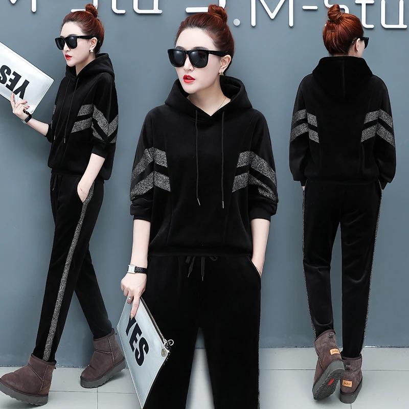 Толстовка с капюшоном весна-осень модная одежда комплекты корейская домашняя одежда комплект из двух предметов женский топ и брюки