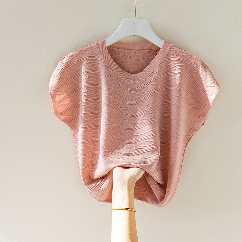 Летняя женская футболка из шелка Ice, свободная, с коротким рукавом, с рукавом «летучая мышь», трикотажная рубашка