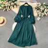 Женские винтажные милые платья средней длины с высокой талией А-силуэта с круглым вырезом и рукавами-фонариками на шнуровке Vestidos весна-лето Женское платье