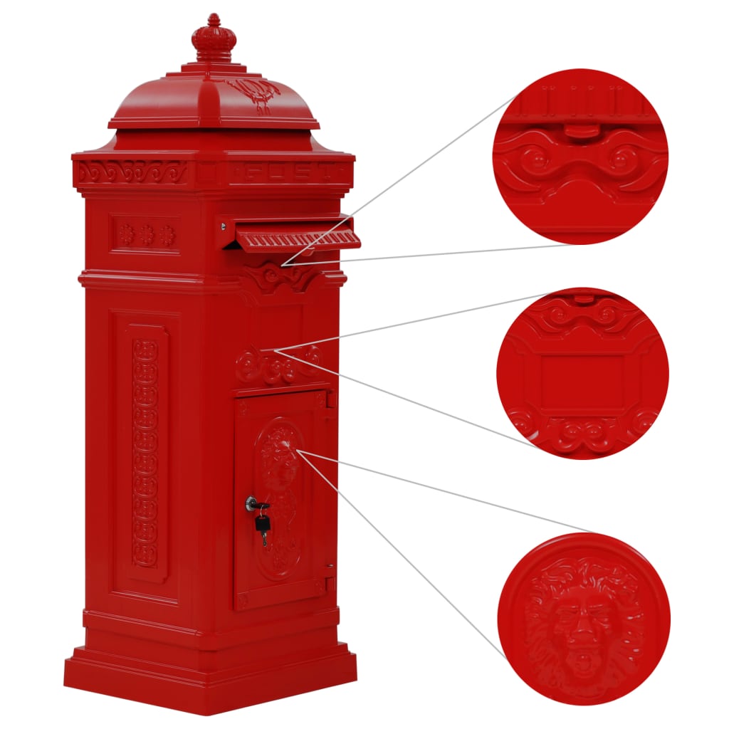 Aluminum Column Mailbox Vintage Style Rust Resistant Red