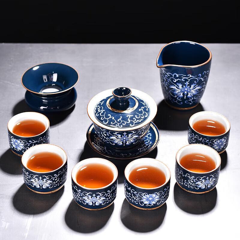 Chaxun Dehua Gold-Inlaid Enamel Blue & White Porcelain 11-Piece Tea Set