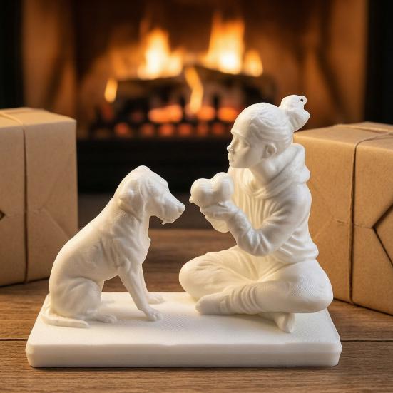 3D-печатная скульптура собаки и хозяина Статуя собаки и хозяина Настольная фигурка животного
