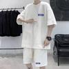Мужской комплект из 2 предметов, повседневный спортивный костюм, шорты, летний свободный спортивный костюм с коротким рукавом, спортивный комплект, домашняя одежда с вафельной текстурой, подходящий костюм