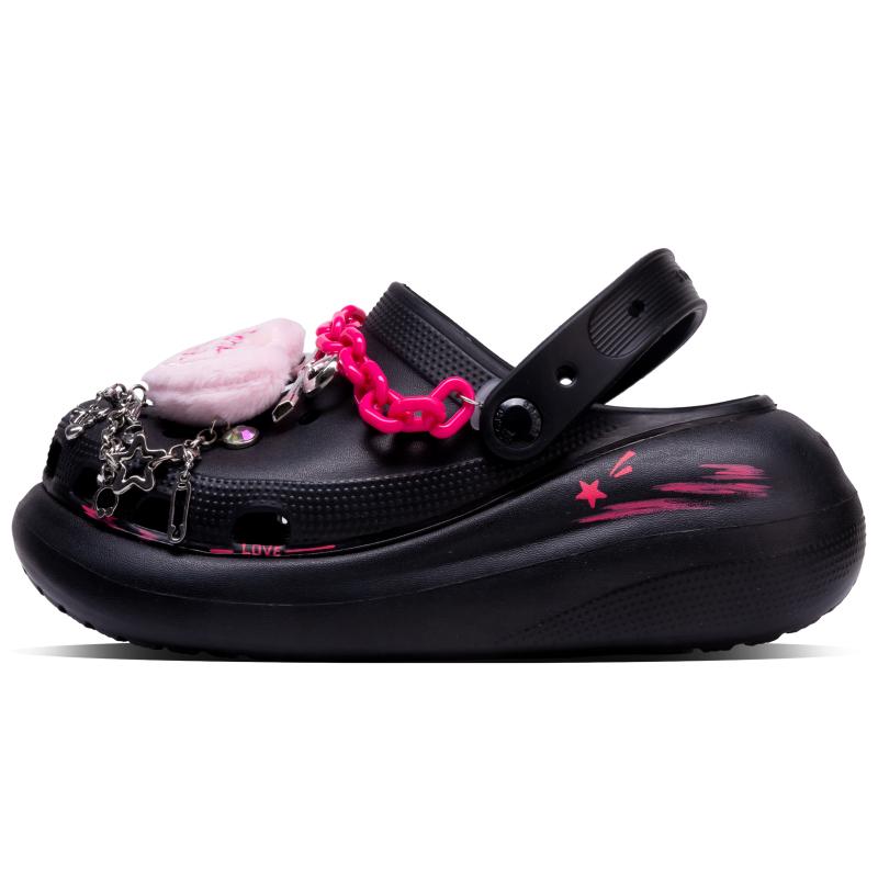 Crocs Crush Clog Classic Crush Cool Black Sweetheart Подарочная коробка EVA Сладкая Крутая Девочка Удобная и Универсальная Обувь с Отверстиями Унисекс Черный