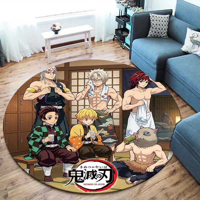 Demon Slayer Kimetsu No Yaiba Round Area Rug Carpet Rug For Living Room Bedroom Sofa Playroom Decor Nonslip Floor Mat