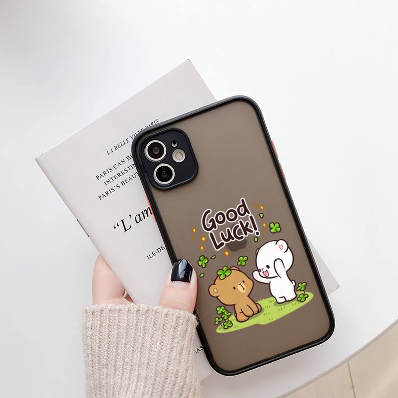 Чехол для телефона RUICHI с милым молочным медведем мокко для iPhone13 12 Mini 11 Pro XS Max X XR 7 8 Plus, полупрозрачный матовый чехол