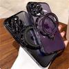 Luxury Magsafe Wireless Charging Case For iPhone 11 12 13 14 15 16 Pro Max Plus Transparent Magnetic Ring Bracket Bumper Cover