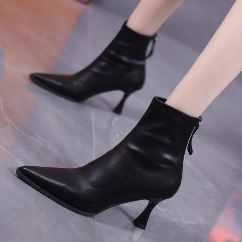Туфли на высоком каблуке женские туфли с острым носком ботильоны черные ботильоны на тонком каблуке модные ботильоны ретро женские элегантные свадебные туфли