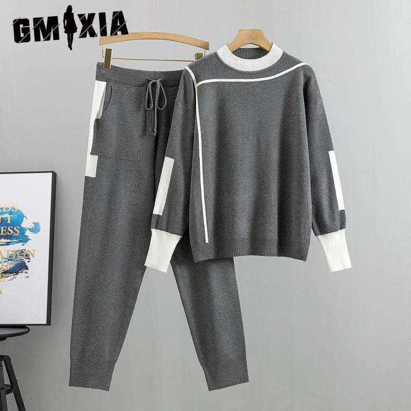 GMXIA Plus-size Fashionable and Elegant Women's Spring and Autumn Casual Knitted Two-piece Set