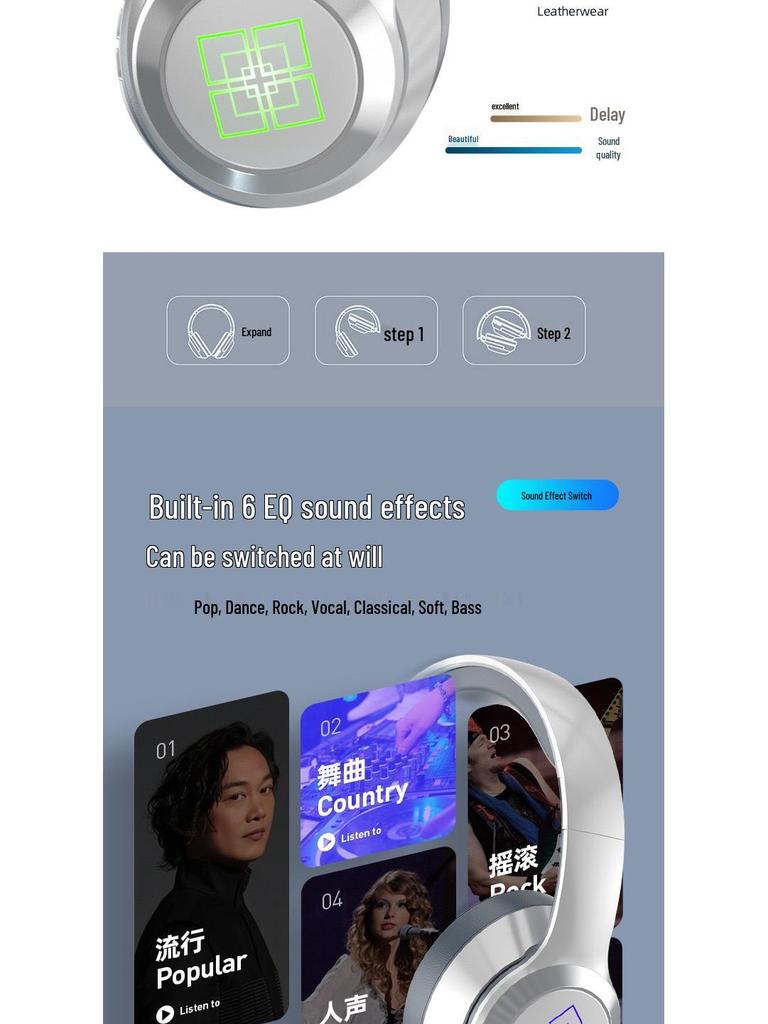Новая светящаяся игровая Bluetooth-гарнитура накладного типа с мощными басами