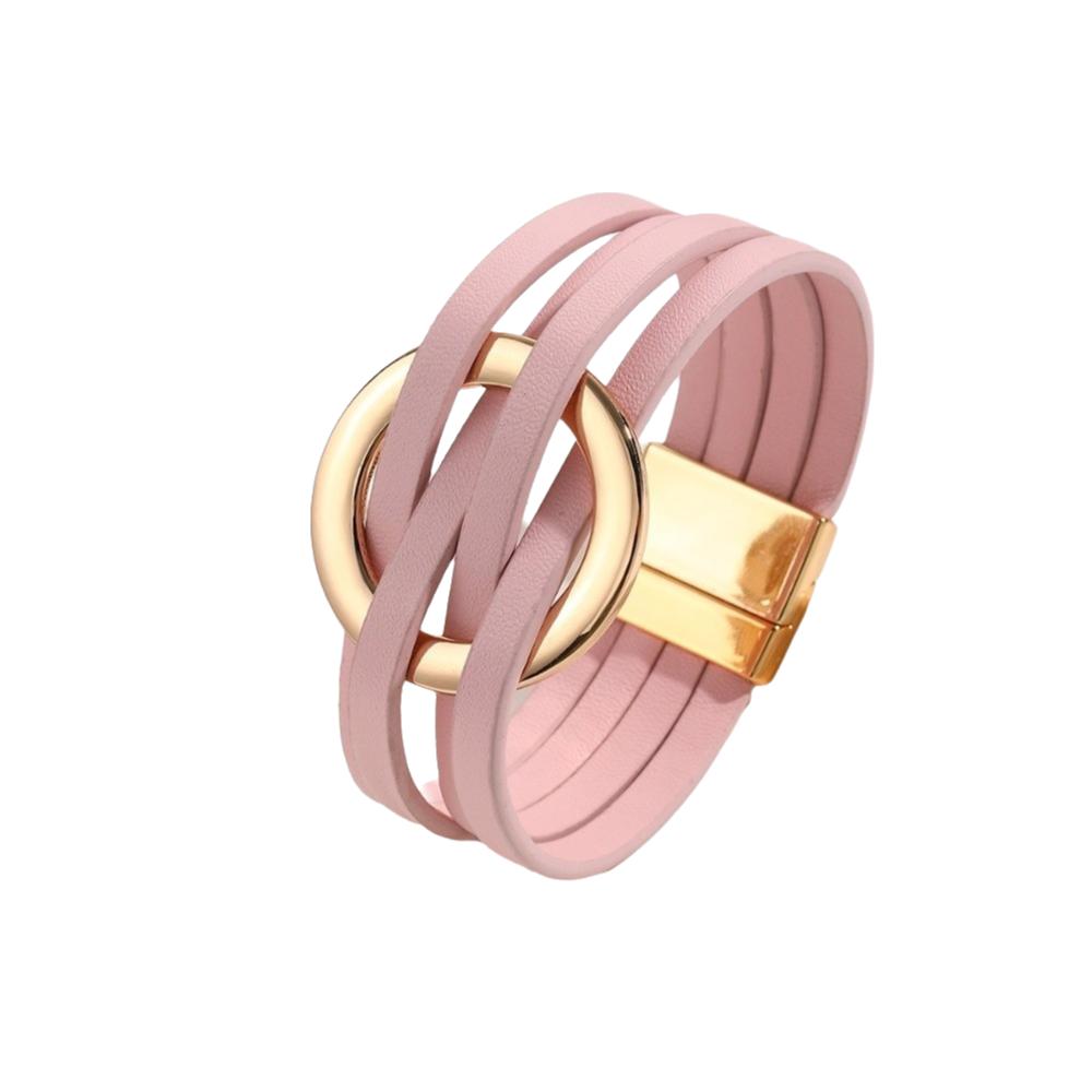 Leather Surface Leather Bracelets Adjustable Wrap Closure Hollow Circle Bracelet For Women