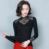 Women's Turtleneck Lace Bottoming Shirt Autumn and Winter Fashion Plus Size Black Inner Plus Velvet Top