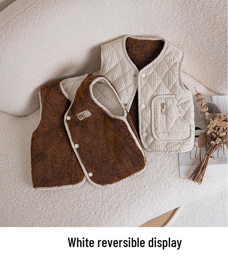 Детский жилет без рукавов из овечьей шерсти на флисовой подкладке для весны и осени - Унисекс