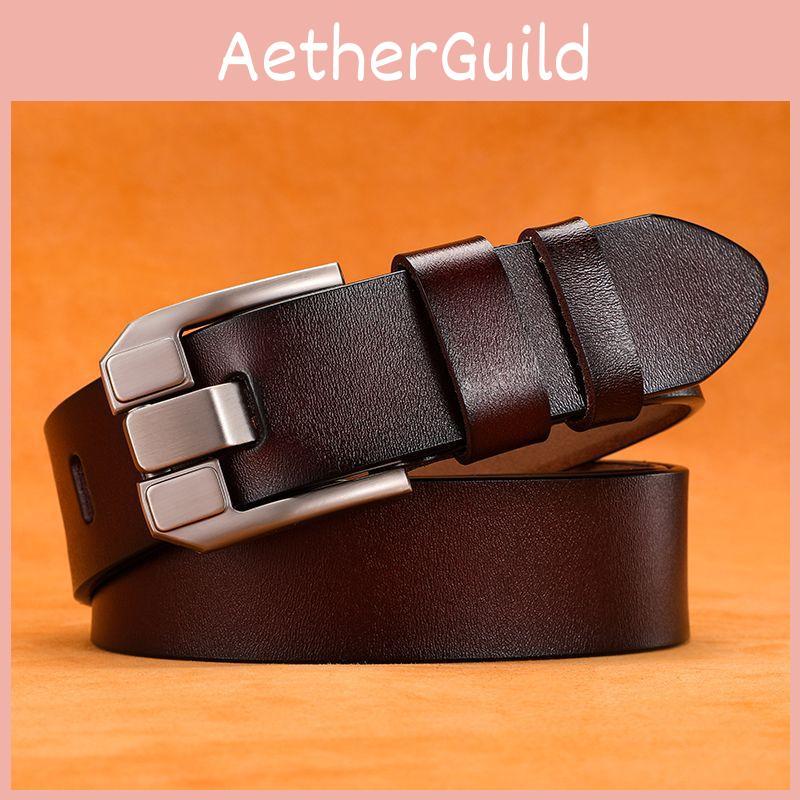 Vintage Leather Belt For Men With Alloy Pin Buckle Business Casual Geometric Style