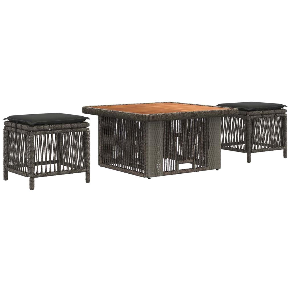 Garden Dining Set 3 pcs Grey and Dark Grey Poly Rattan