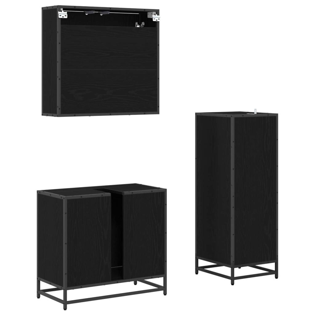 Bathroom Furniture Set 3 pcs Black Oak Effect Wood Based Panel