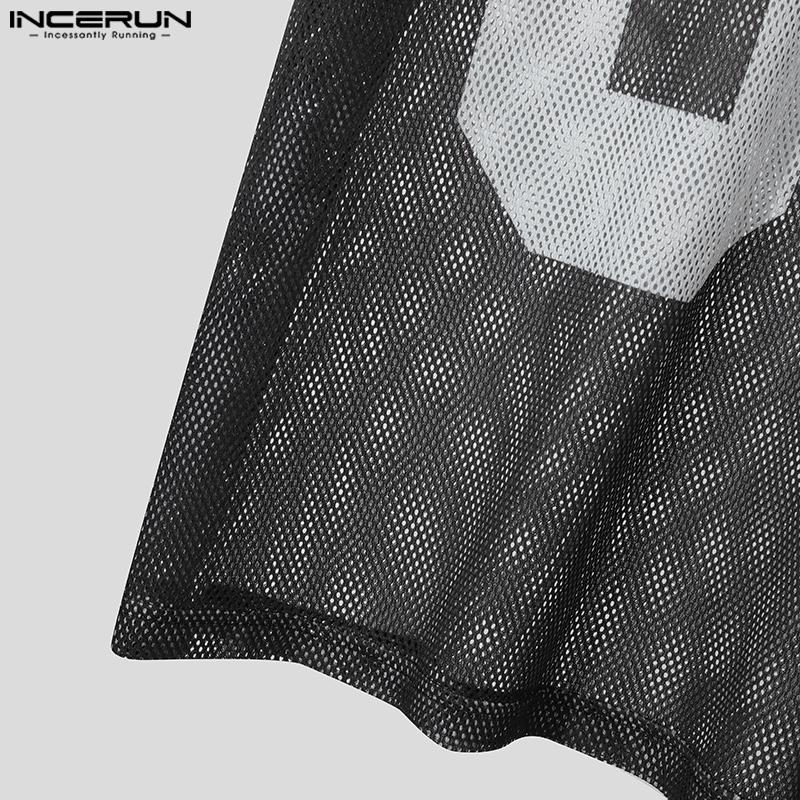 INCERUN Мужские сетчатые топы с коротким рукавом и круглым вырезом, повседневные сетчатые спортивные футболки
