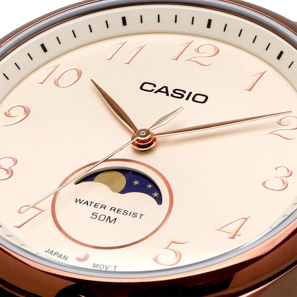 Casio Standard Moon Phase Watch MTP-M110RL-5AV Men's Rose Gold Dark Brown Leather Overseas Model