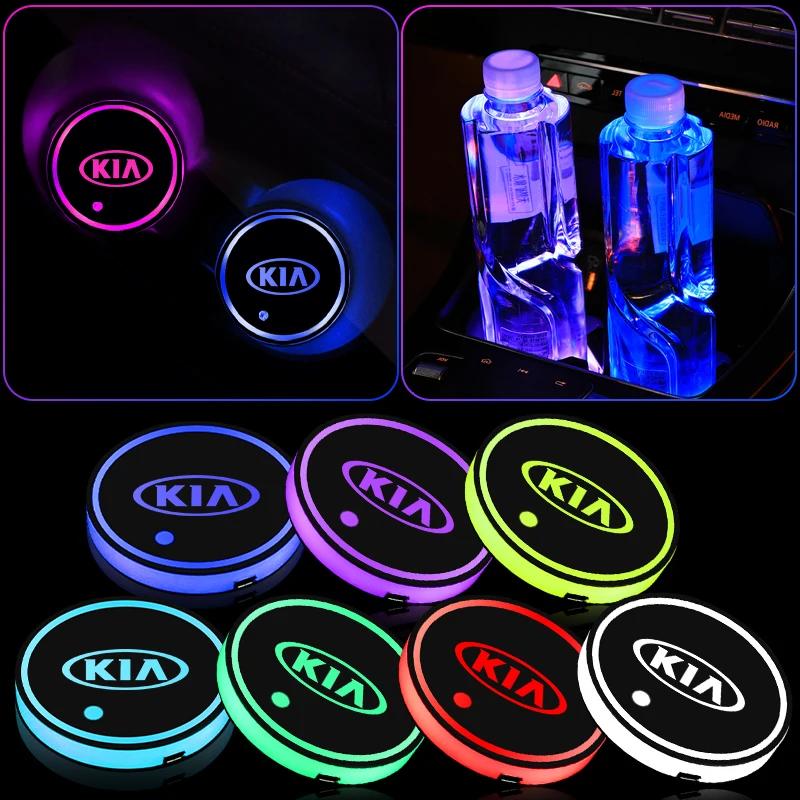 1/2pcs Led Luminous Car Water Cup Coaster 7 Colorful USB Charging Light For KIA Rio Soul Seltos Forte Sorento Stinger Sportage