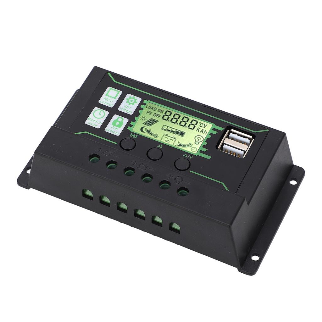 Контроллер солнечной зарядки 20A 2 USB выхода ШИМ-управление 3 этапа зарядки Регулятор солнечной панели 12V 24V