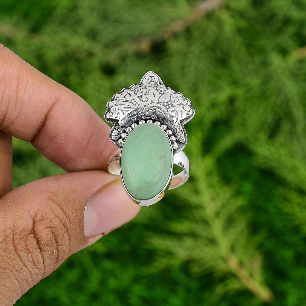 Пасхальное предложение Овальный Натуральный Хризопраз 925 Серебро Заявление Дочь Обручальное кольцо