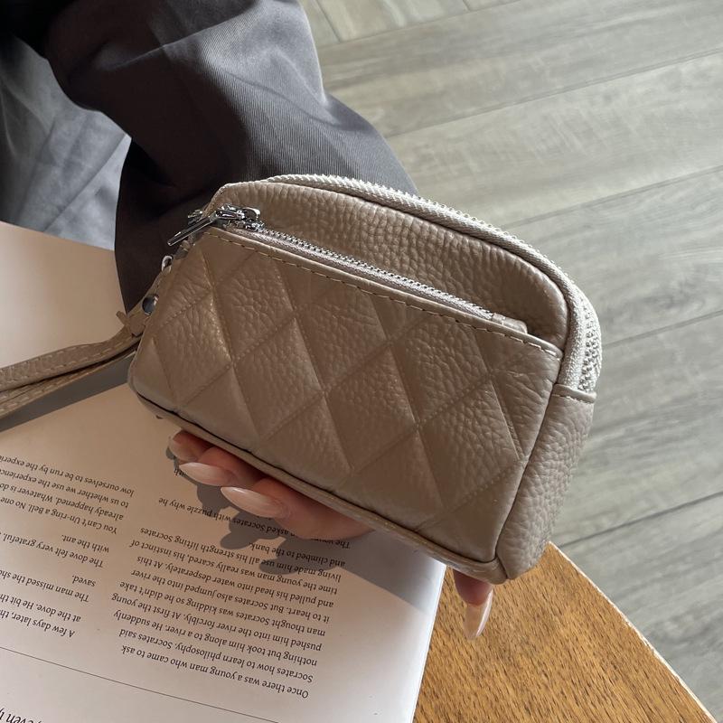 Genuine Leather Women's Coin Purse - 2024 New Large Capacity Cowhide Clutch with Three Zipper Compartments