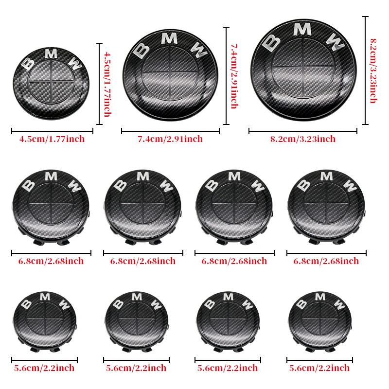 7Pcs Fiber All Black Car Wheel Center Caps Hub Cover Badge Auto Hood Front Rear Trunk Emblem For BMW  E85 E86 E89 G29 F87 G87
