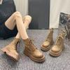 Женские ботинки на толстой подошве с массивным каблуком - Новинки Осени и Зимы - Универсальная обувь - Шерстяные ботинки