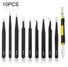 Набор из 10 прецизионных антистатических электростатических пинцетов из нержавеющей стали Инструменты для обслуживания Профессиональные электронные пинцеты