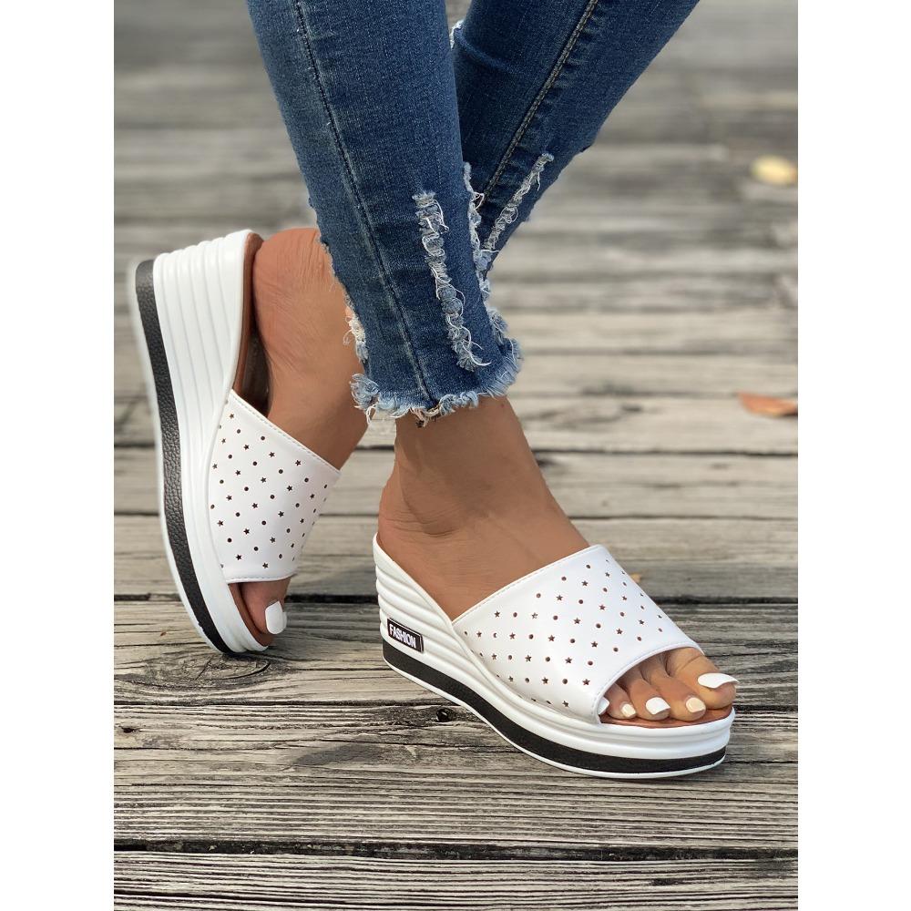 Новые летние модные модные повседневные женские тапочки на наклонном каблуке «рыбий рот» большого размера, крутые женские тапочки одной линии