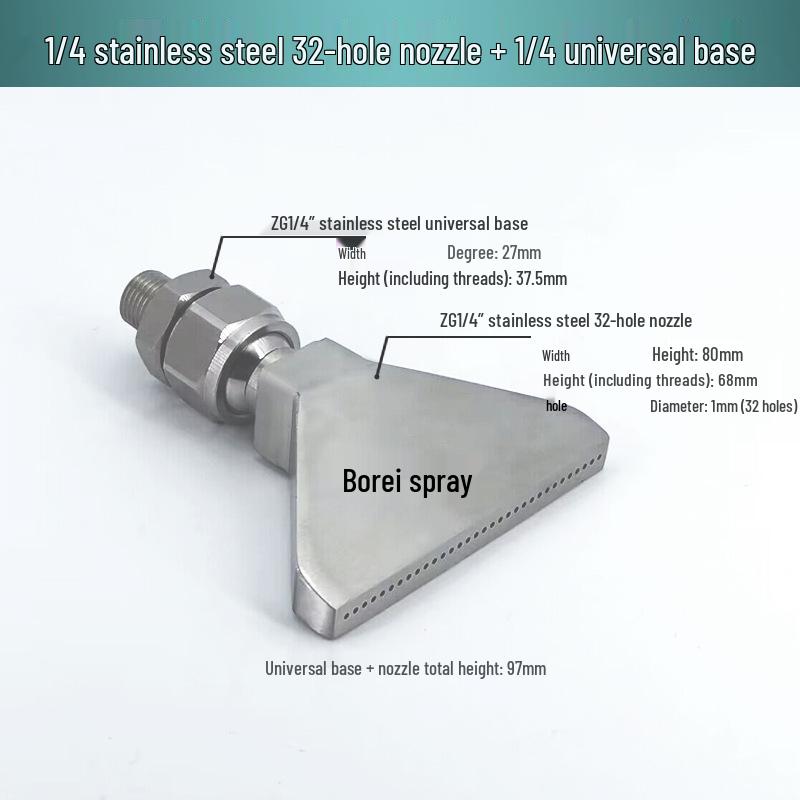Stainless Steel & Aluminum Alloy Flat Fan Nozzle with 48-60 Widened Holes - High Pressure Universal Air Knife Nozzle