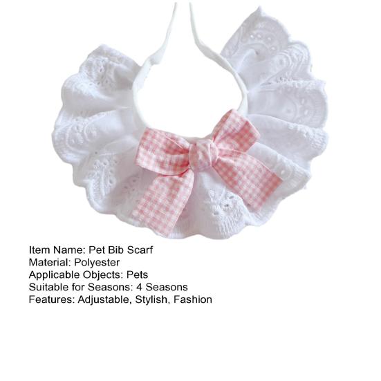 Pet Lace Bib Collar Adjustable Pet Bandana with Bow Handmade Sweet Lace Neck Scarf for Pet Birthday Dress Up Accessories