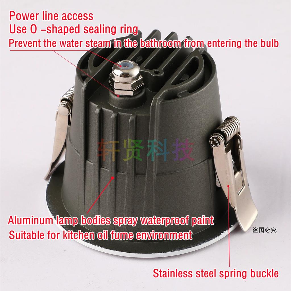 Водонепроницаемый потолочный светильник 110 В 220 В с антибликовым сотовым покрытием для кухни, ванной комнаты, туалета, карниза, черный, белый цвет, светодиодный потолочный светильник, точечный светильник