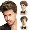 Synthetic Men Short Brown Wig Hair Replacement Natural Wig with Bangs White Goodman Costume Halloween Party Businessman