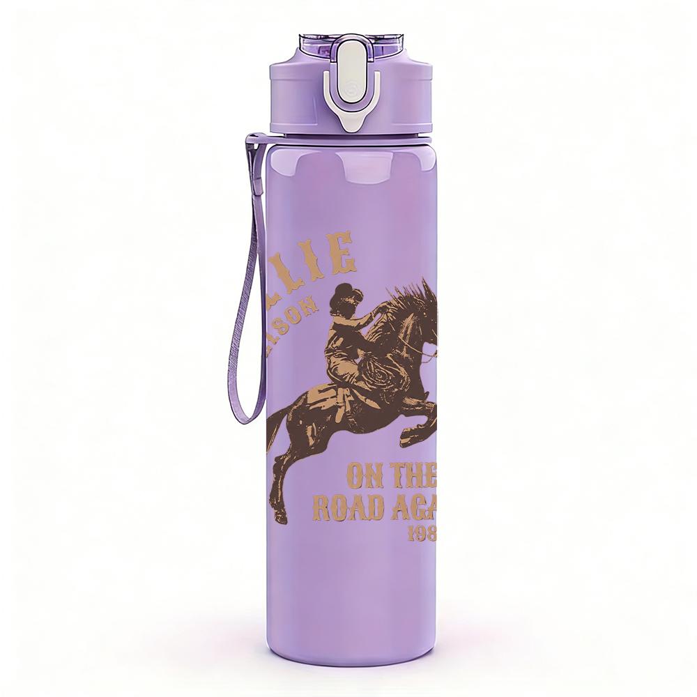 1PC Willie Nelson Cowboy Horse Print 750ml colorful plastic sports water bottle leakproof pop up lid with straw for outdoor work home use