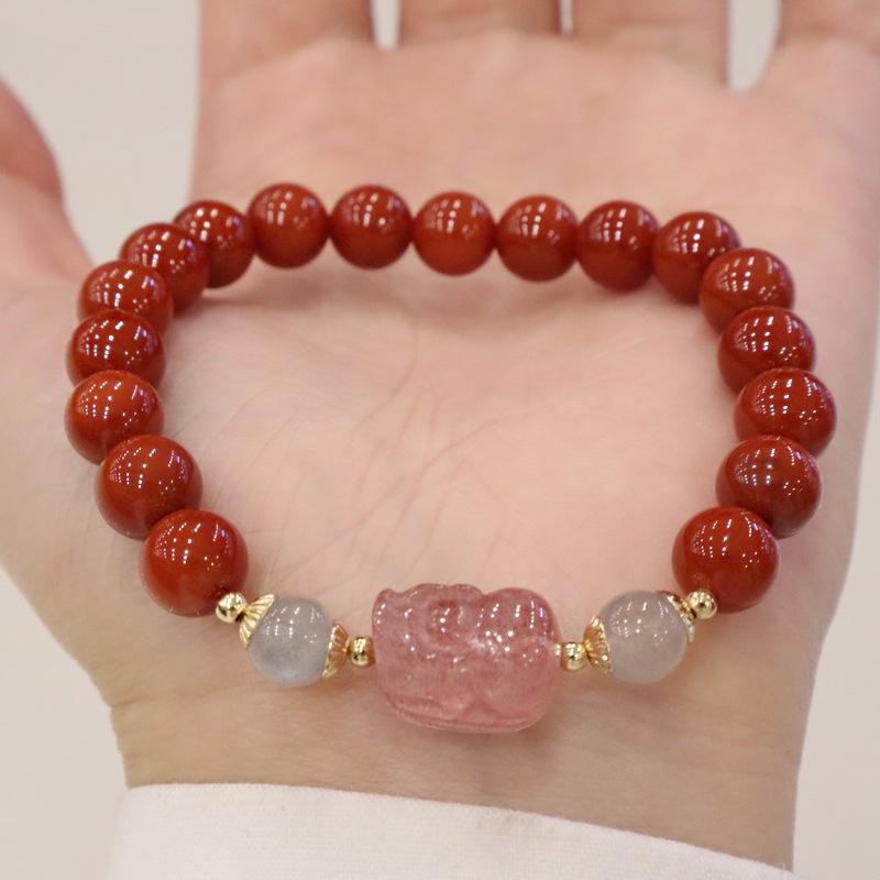 8mm Natural Nanhong Bracelet Strawberry Crystal Bangles Women Fashion Jewelry Accessories Gift
