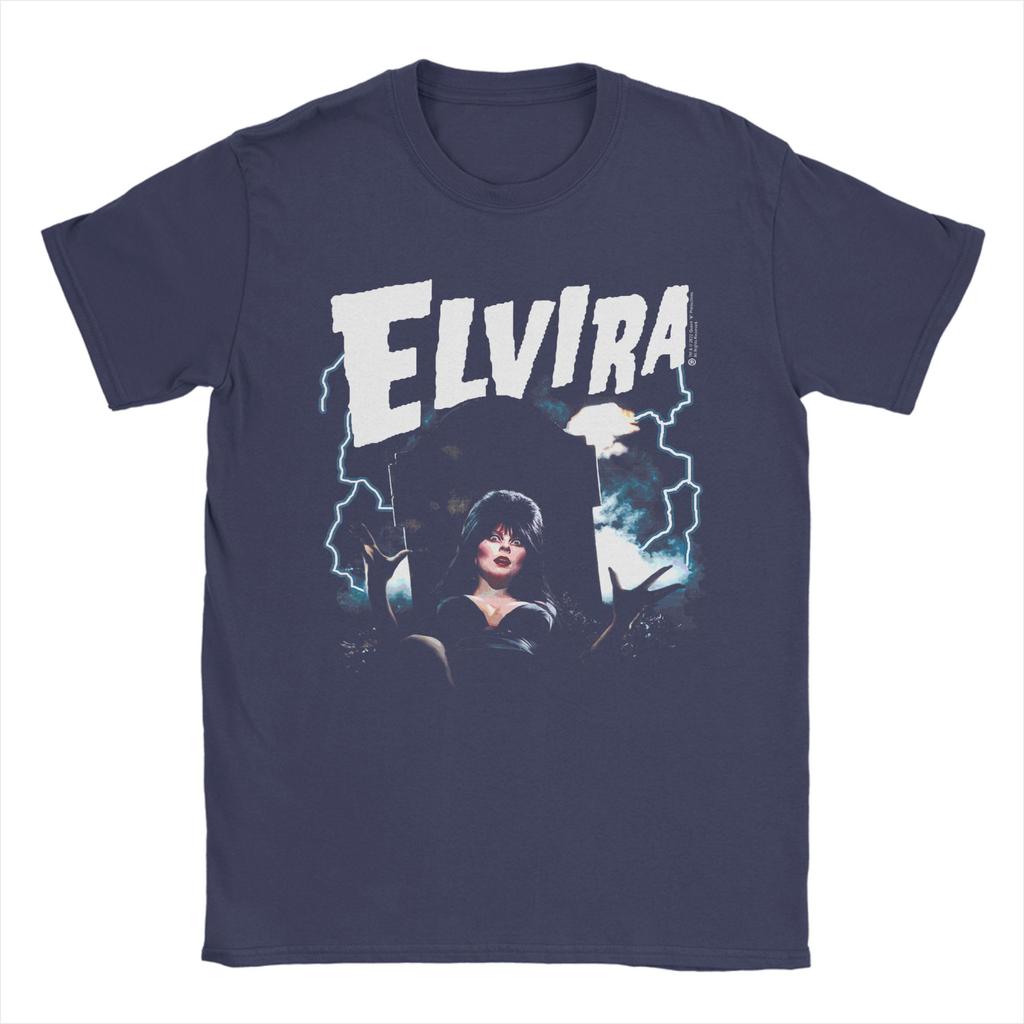 Elvira Mistress of The Dark Grave and Lightning Unisex TShirt Vintage Tees Short Sleeve Crewneck TShirts Cotton Plus Size Clothes