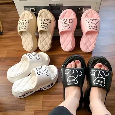 Летние женские тапочки на платформе и каблуке, трендовые тапочки с мультяшными медведями, легкие шлепанцы из ЭВА, повседневные тапочки для отдыха на природе