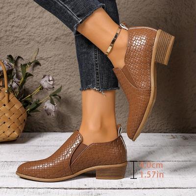 Женские слипоны на массивном каблуке - Нескользящее искусственное покрытие, Амортизирующая стелька и поддержка свода стопы - Всесезонная повседневная и формальная обувь