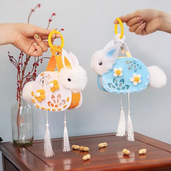 DIY Rabbit Lantern Kit for Kids Handmade Plush Rabbit Handheld Lantern for Chinese New Year Mid-Autumn Festival Decoration