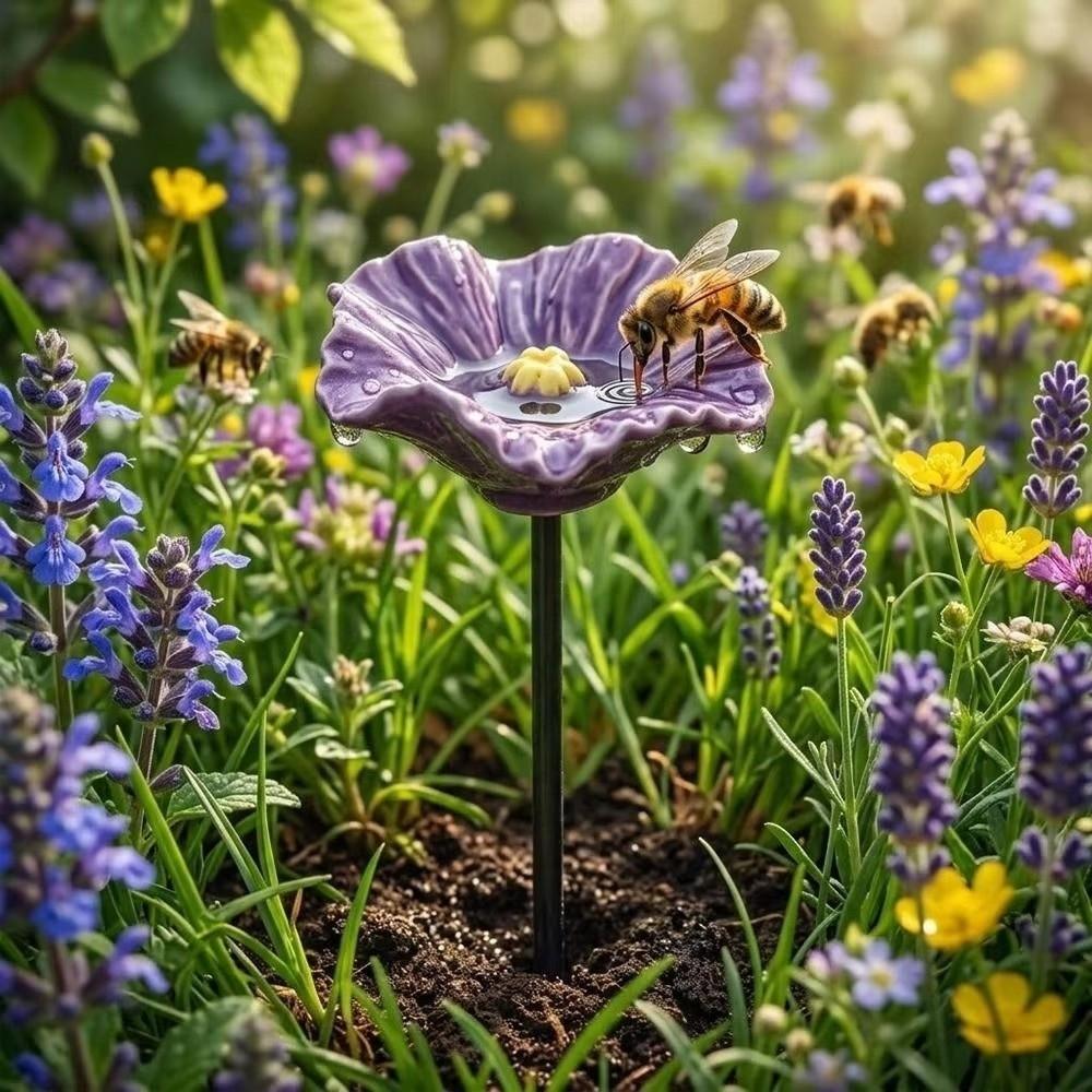 Resin Flower Bird Bath Stand Ground Insert Insect Drinking Water Bird Feeding Cup Lawn Patio