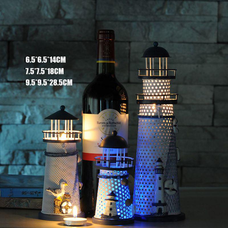 Mediterranean Style Marine Beacon LED Iron Lighthouse Sea Decoration Wedding Home Cafe Bar Desktop Decor Christmast Gifts