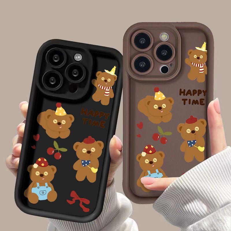 Вишневый мишка для чехла на мобильный телефон iPhone17PorMax 17 Apple 16 матовый 15/14 милый мягкий чехол