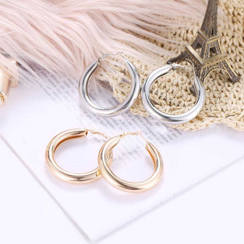 Personality 50 MM Big Gold Hoops Earrings Minimalist Thick Tube Round Circle Earrings for Women Zinc Alloy Trendy Hiphop Rock